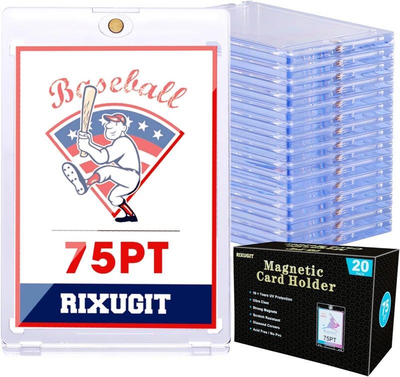 RIXUGIT 20-Pack One Touch Magnetic Card-Holder - 75pt Card Magnetic Case, Magnet Card Holder for Baseball, Football, Basketball, Hockey, Gaming Sports Cards, Trading Cards Collectibles Safe Storage - Image 1